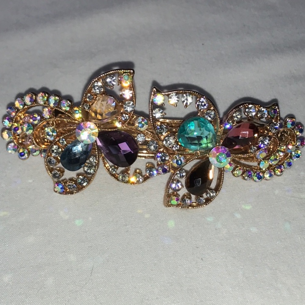 peacock hair clip in rose gold tone